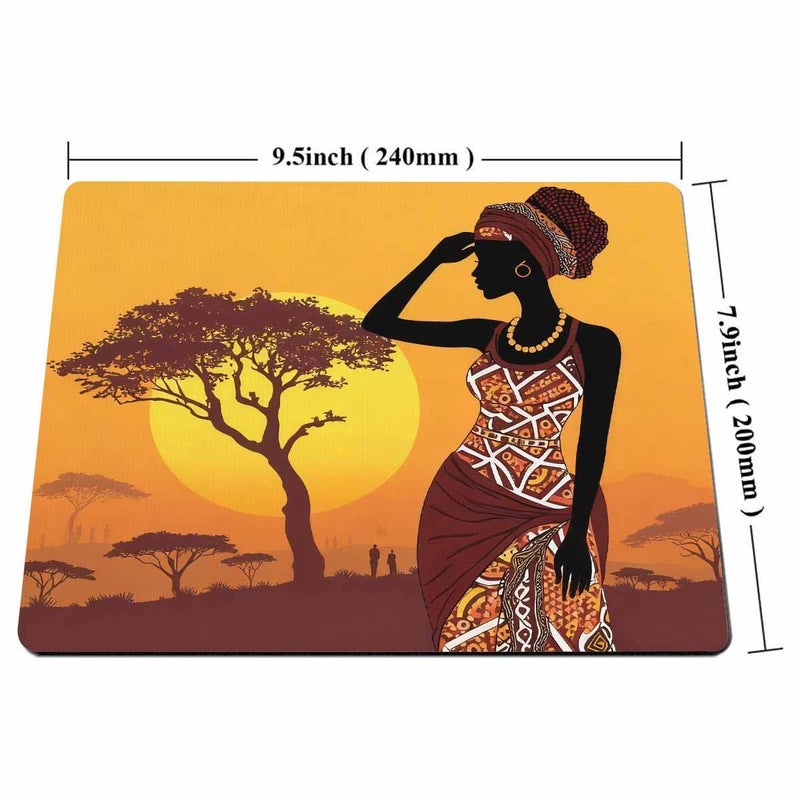 Smooffly African Woman Mouse Pad, Sunset Tree Rectangle Non-Slip Rubber Mousepad Gaming Mouse Pad, 240MM X 200MM X 3MM, Brown Black - Image 2
